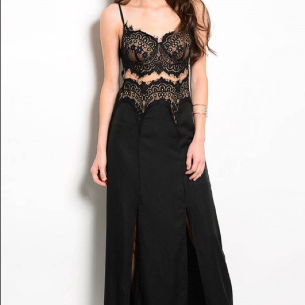 NWOT BLACK TAN MAXI DRESS JUNIOR S M L